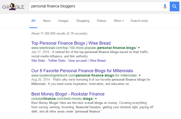 google search personal finance bloggers
