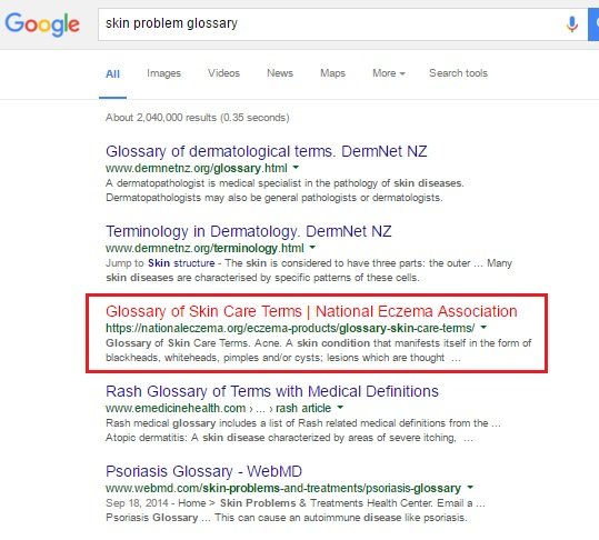 skin problem glossary search results