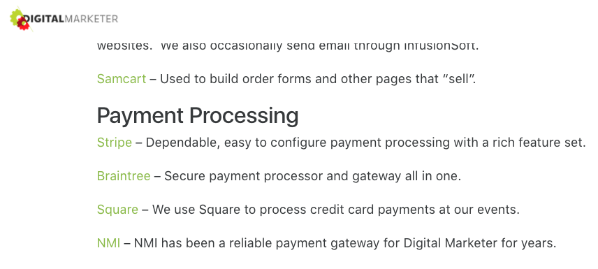 digital marketer payment processing section