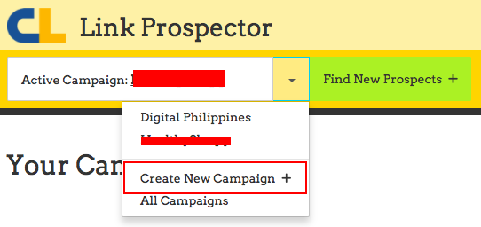 create new campaign link prospector