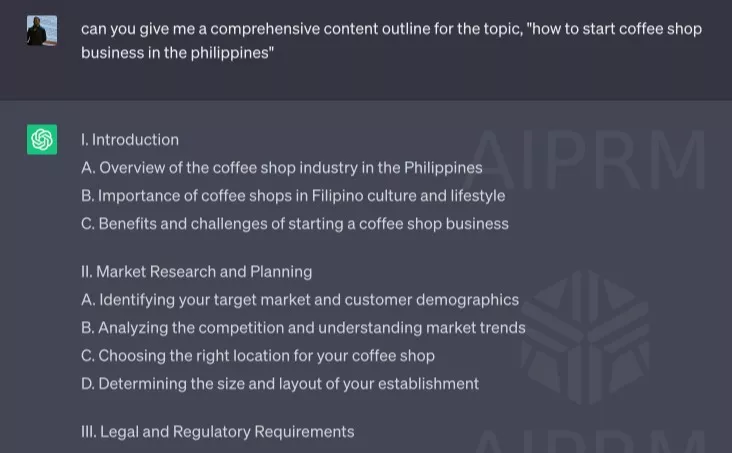 chatgpt coffee shop business outline