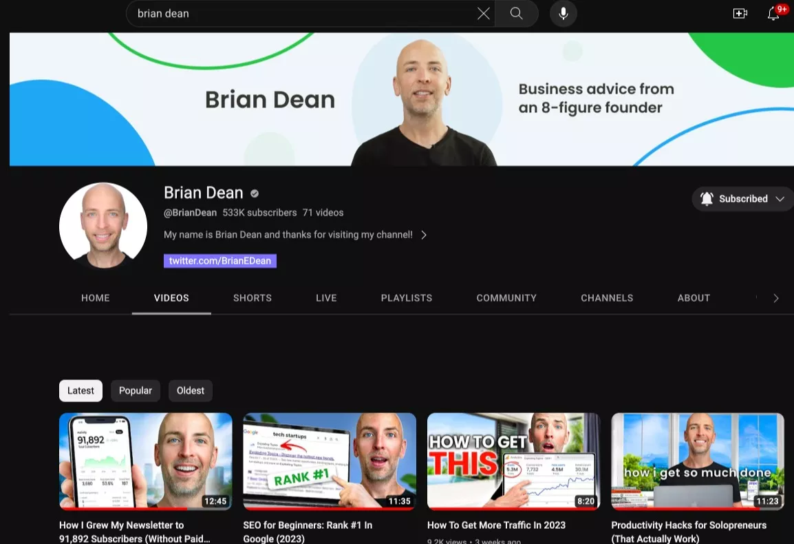 brian dean youtube channel