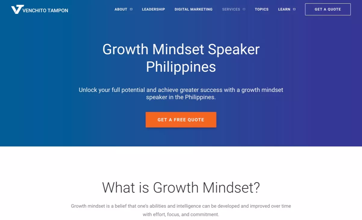 growth mindset speaker landing page