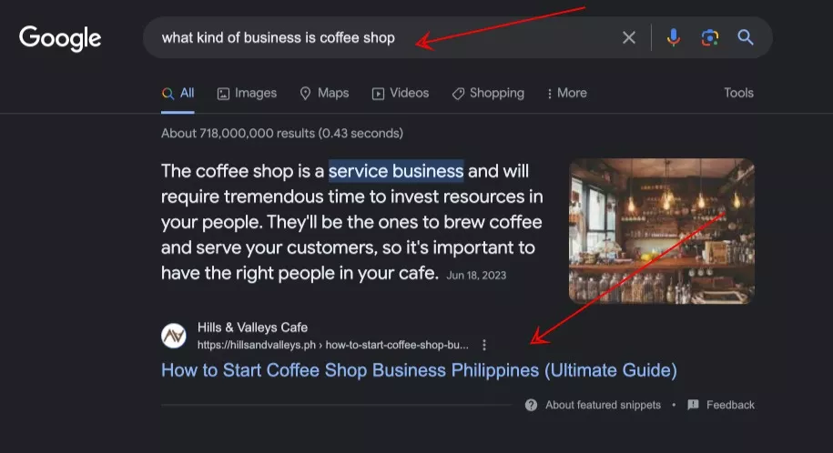 what kind of business is coffee shop google search
