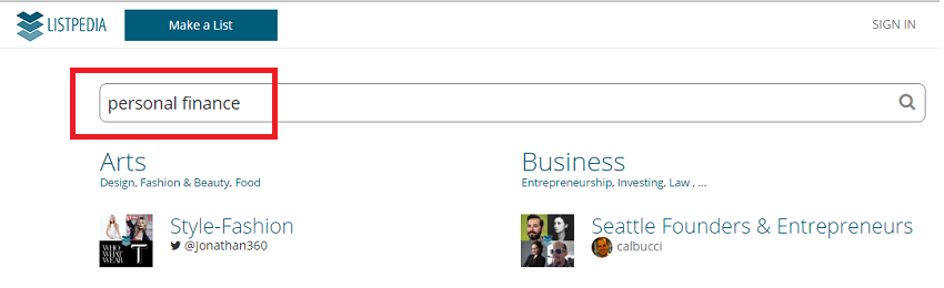listpedia personal finance search