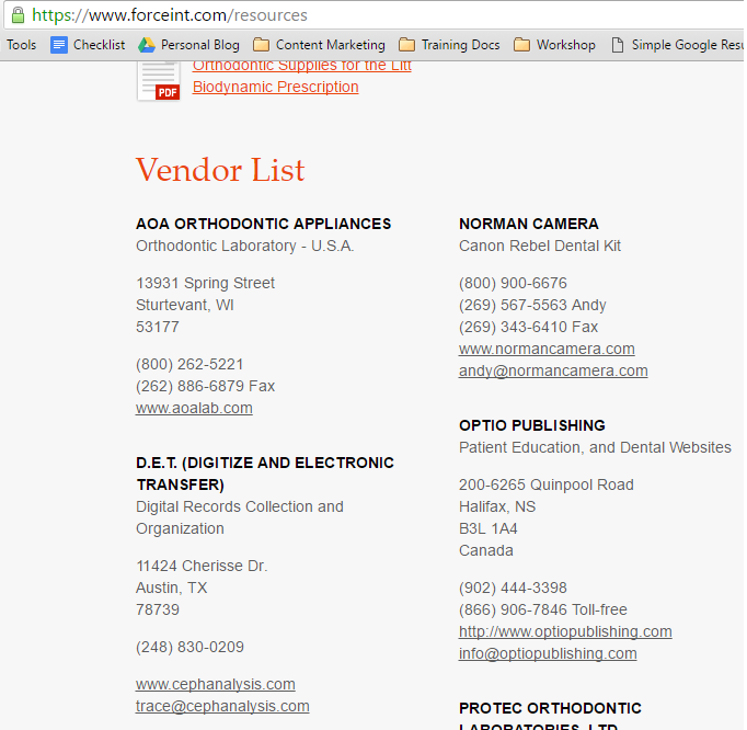 vendor list orthodontic