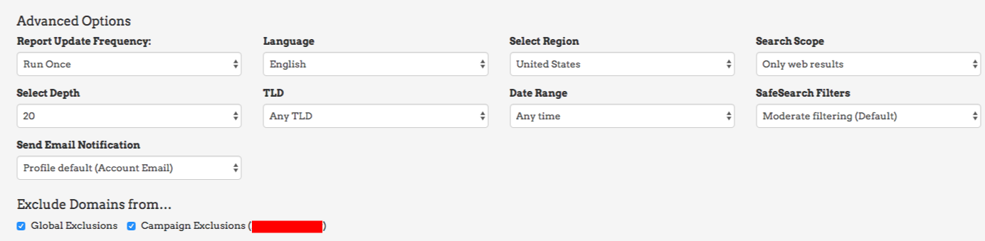 advanced options link prospector