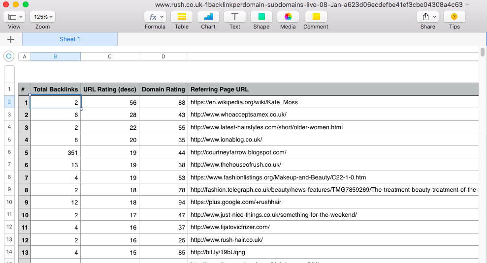 csv backlink report