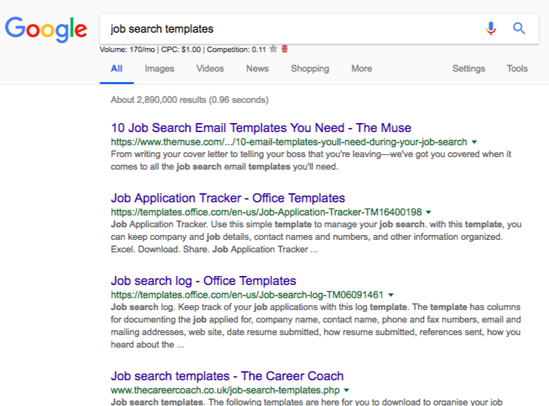 job search templates serps