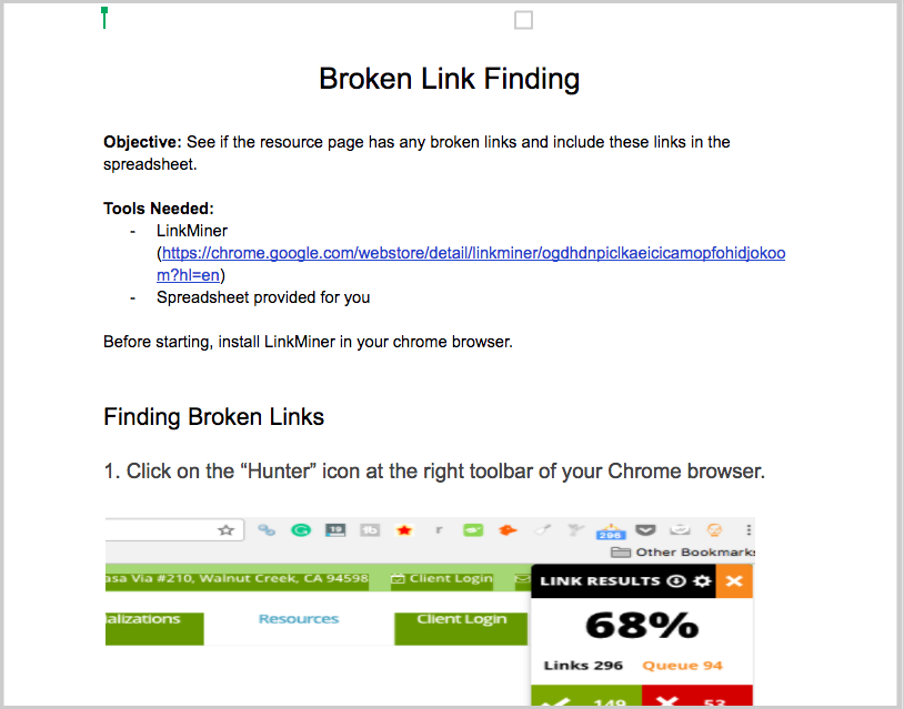 broken link finding process
