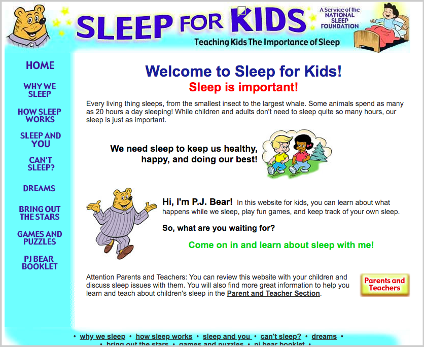 sleep for kids homepage