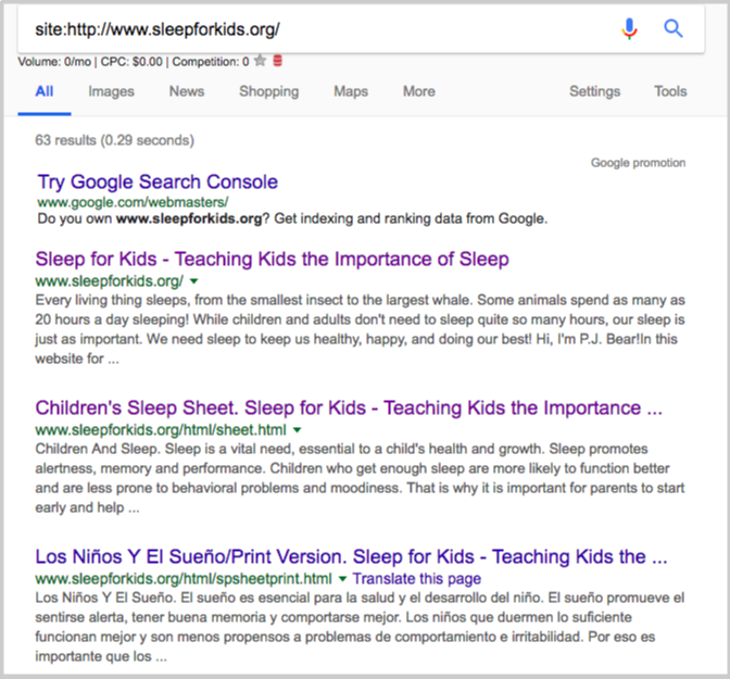 sleep for kids indexed pages