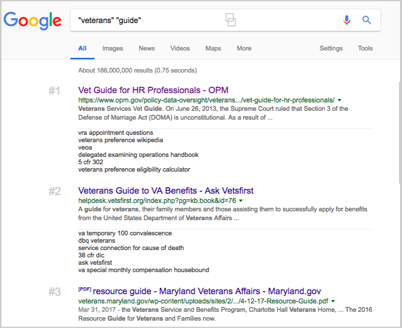 veterans guide serps