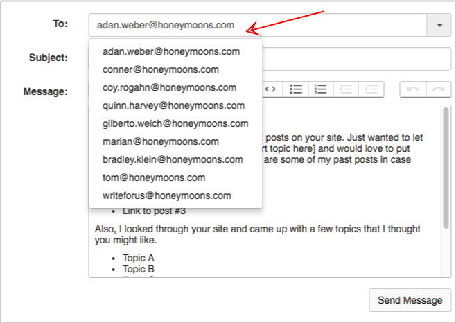 linkhunter email personalization choose email address