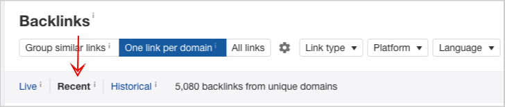 ahrefs recent backlinks