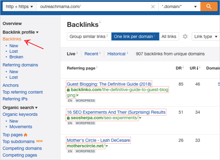 ahrefs site explorer backlinks