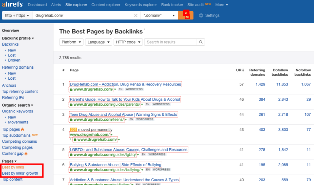 best by backlinks ahrefs feature