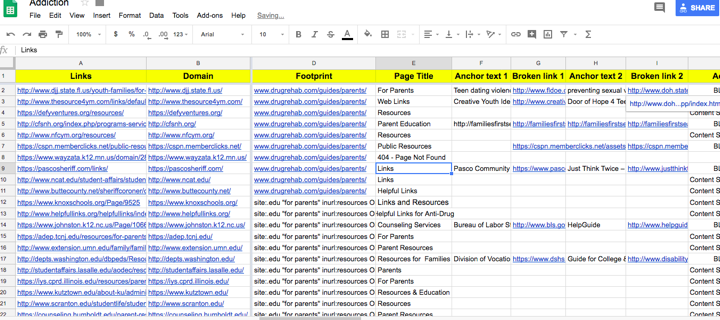 resource page link building campaign spreadsheet