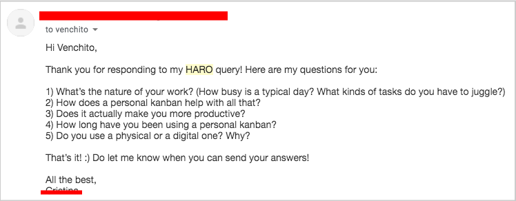 haro inquiry response