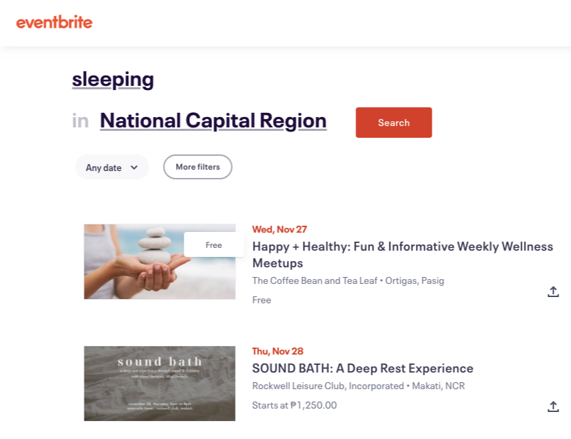 eventbrite sleeping