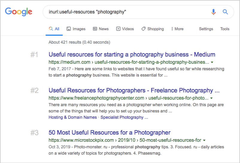 google search resources photography