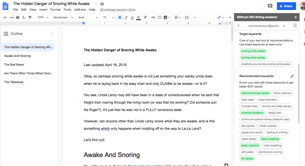 semrush writing assistant google doc add on