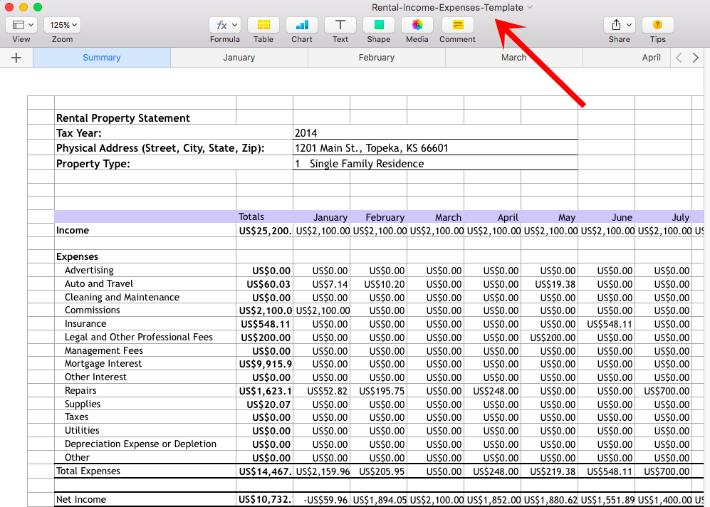 rental income template spreadsheet