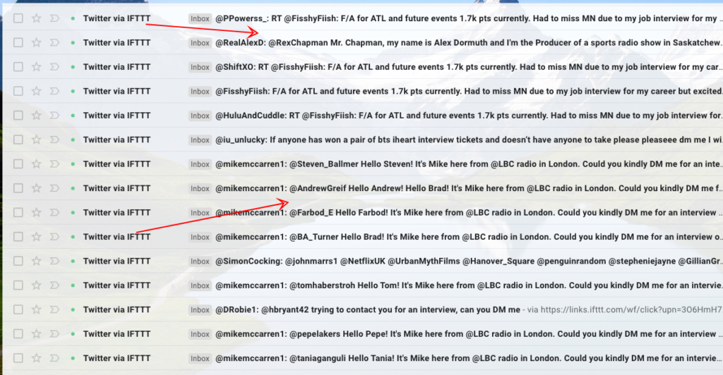 emails from twitter ifttt