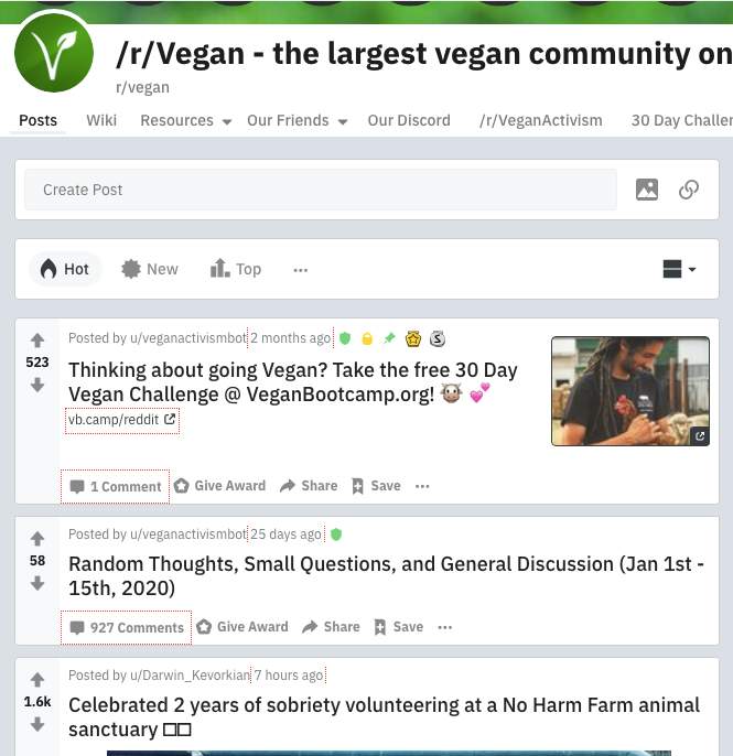 vegan subreddit content promotion