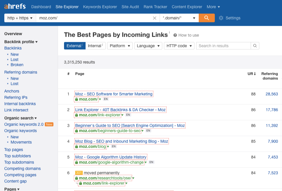 moz top linking pages