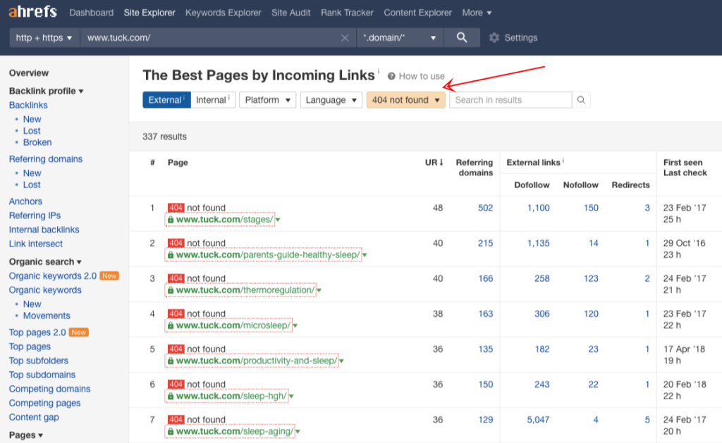 ahrefs best by links 404 pages