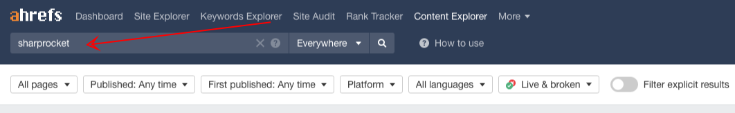 ahrefs content explorer enter keyword