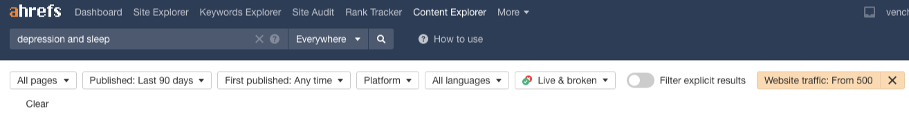 ahrefs content explorer website traffic 500