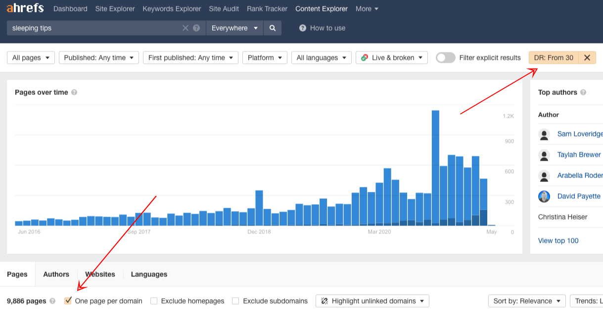 ahrefs domain rating filter