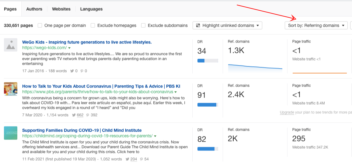 ahrefs filter by referring domains