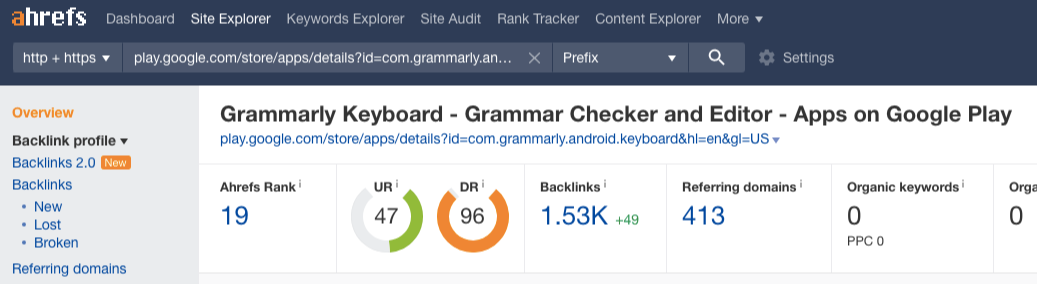 ahrefs google play grammarly