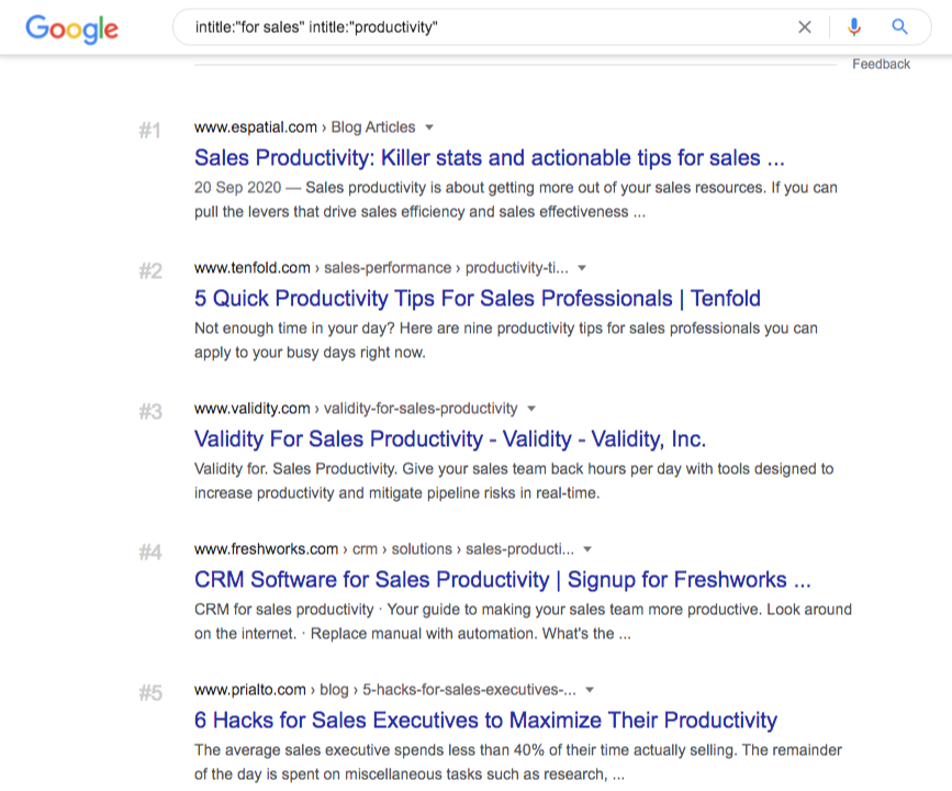 google search intitle for sales intitle productivity