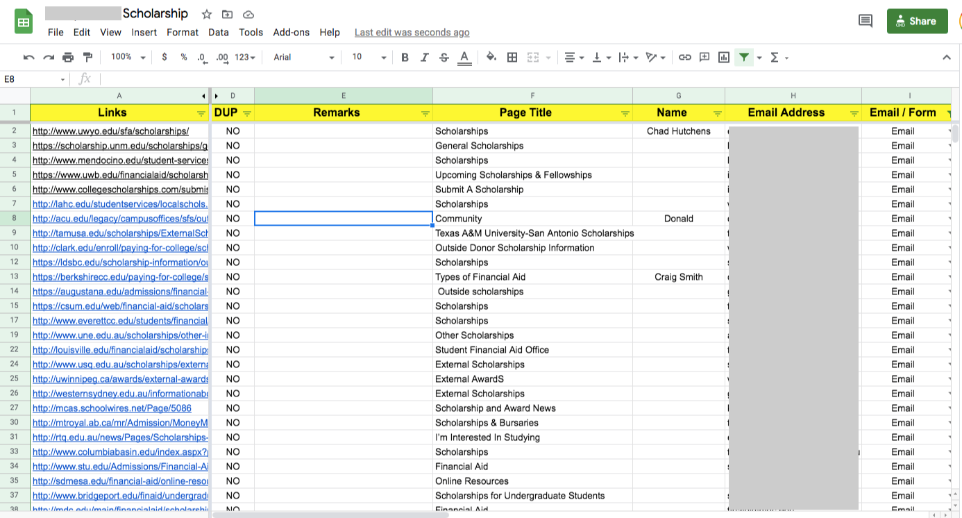 legal scholarship spreadsheet