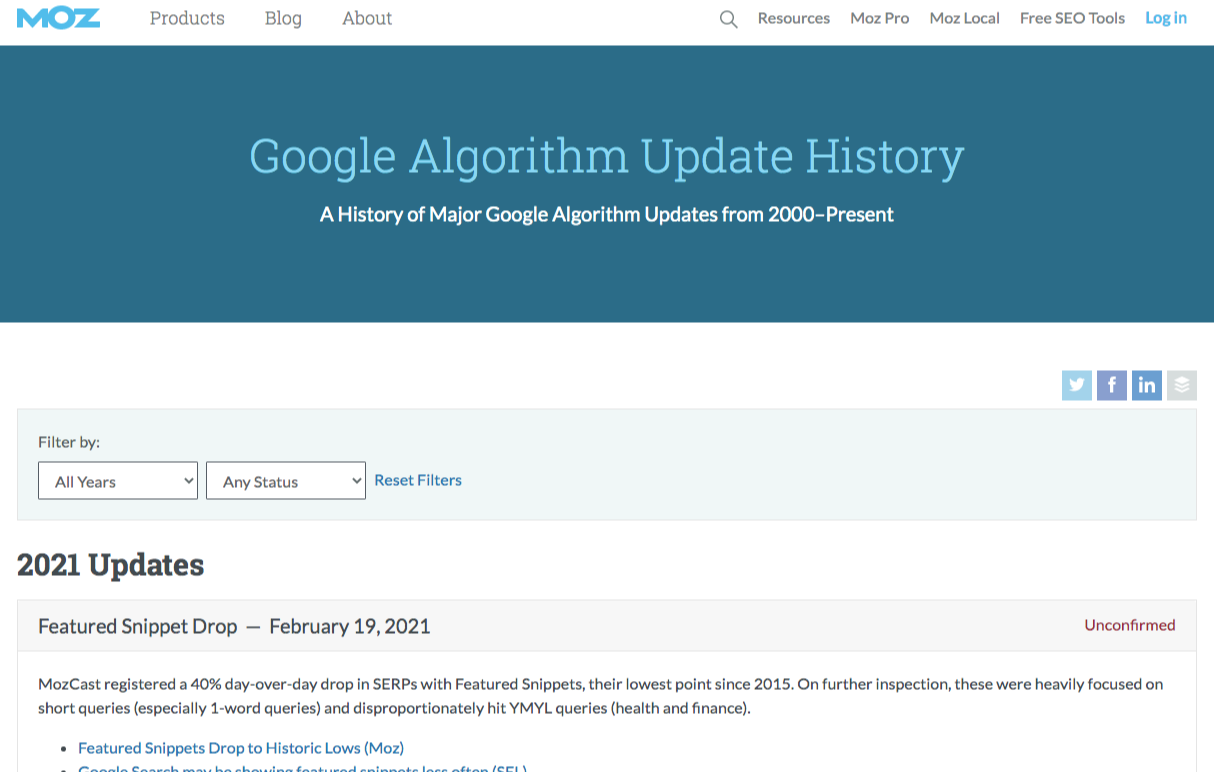 moz google algorithm updates history