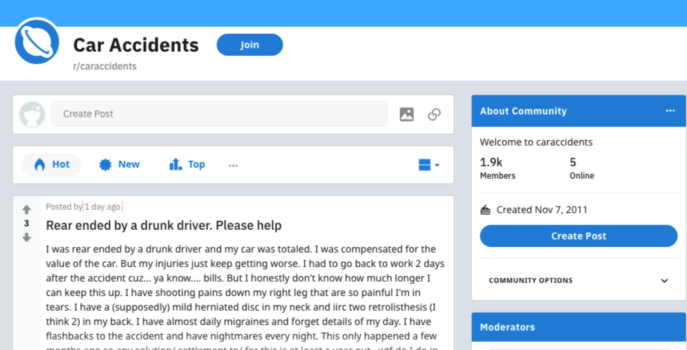 reddit car accidents forum