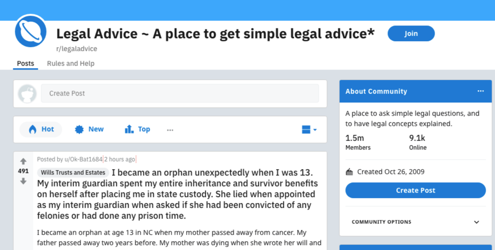 reddit legal advice forum