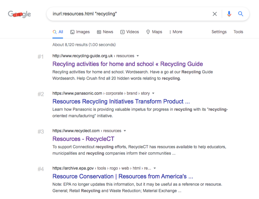 google search inurl recycling resources