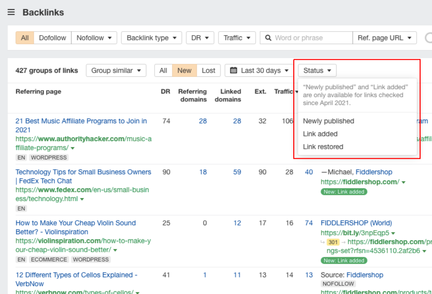 link monitoring using ahrefs