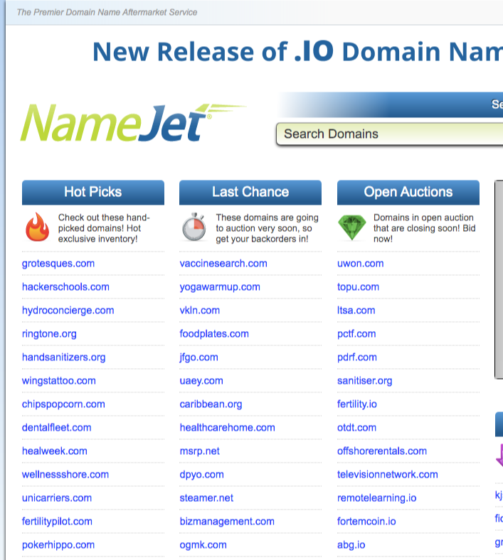 namejet domains auctions