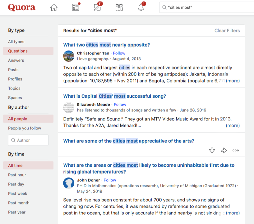 quora most cities