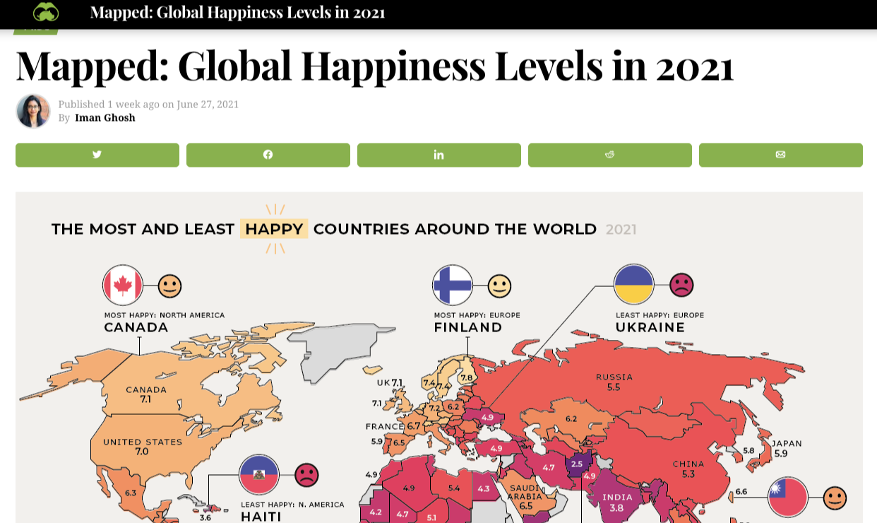 mapped global happiness visual capitalist