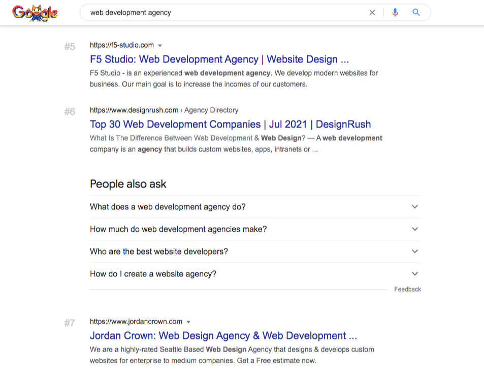 web development agencies google search