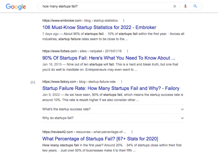 google search how many startups fail