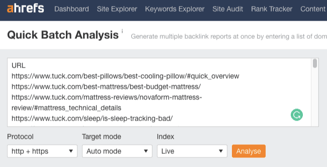 ahrefs quick batch analysis backlink audit