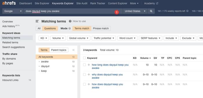 does dayquill keep you awake ahrefs keyword explorer